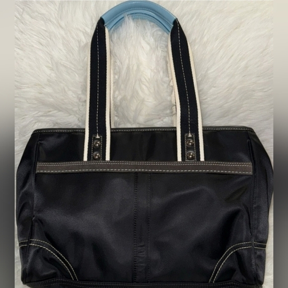 Coach Hampton Nylon Black and Teal Tote Bag EUC 2008 - Picture 2 of 7
